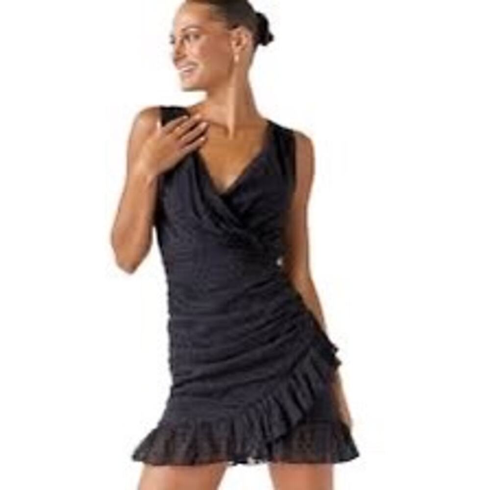 Mi Ami Francescas Black Clip Dot Ruffle Mini Dress Womens Medium M Cocktail EUC
